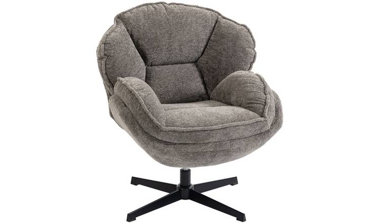 HOMCOM Velvet Modern Swivel Accent Chair for Living Room - Grey