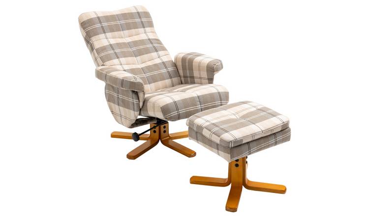 HOMCOM Linen Swivel Recliner Chair with Footstool - Multicolour