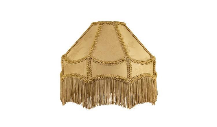 Happy Homewares Gold Faux Silk Victorian with Textured Floral Lampshade - 30cm