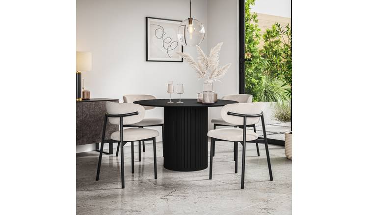 Furniture Online Arlo Myla Black Top w Blk Legs Dining Table & 4 Beige Chairs