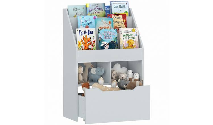 HOMCOM Montessori-Inspired Kids Bookshelf with Wheels Drawer for Bedroom - Grey