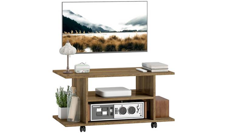 HOMCOM TV Unit with Storage Shelves– Walnut