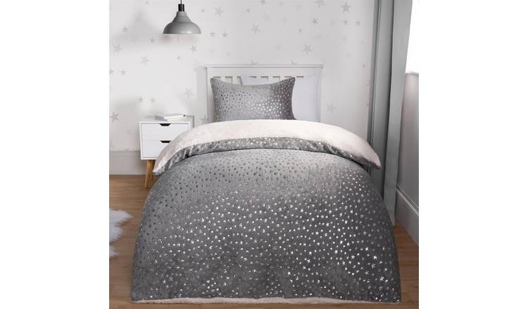 OHS Metallic Stars Fleece Duvet Cover Set Grey - Single