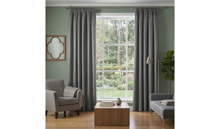 Luxury Living Blackout Pencil Pleat Curtains 117cm x 183cm - Silver