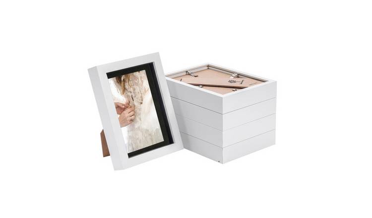 Nicola Spring 5 x 7" 3D Box Photo Frames with 4 x 6" Black Mount (5x) - White