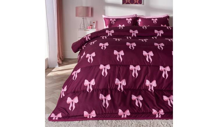 OHS Bows 10.5 Tog Coverless Duvet Set Bedding Burgundy - Single