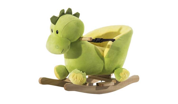 HOMCOM Plush Dinosaur Seat Belt 32 Songs Kids Rocking Horse - Green