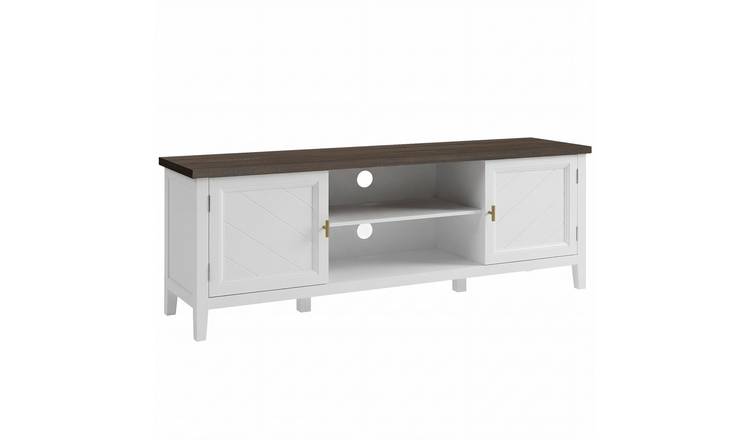 HOMCOM Farmhouse TV Stand Cabinet with 2 Open Shelves - White