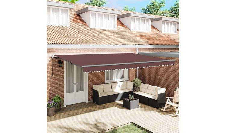 Walplus Manual Polyester Awning - Brown Anthracite Frame - 500x300 cm