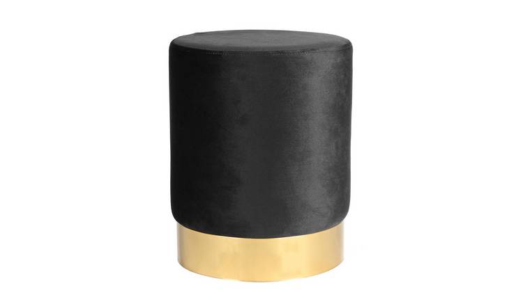 Harbour Housewares Round Velvet Footstool - H36 x D29cm - Black