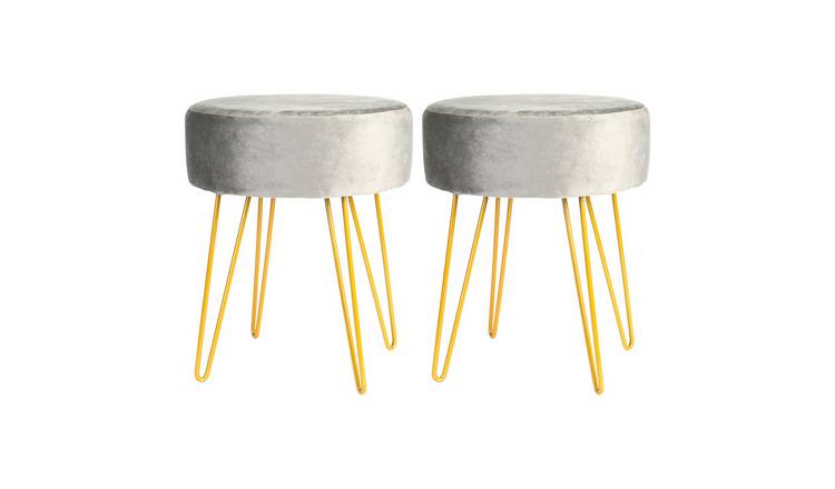 Harbour Housewares Round Velvet Footstools - 35 x 40cm - Grey