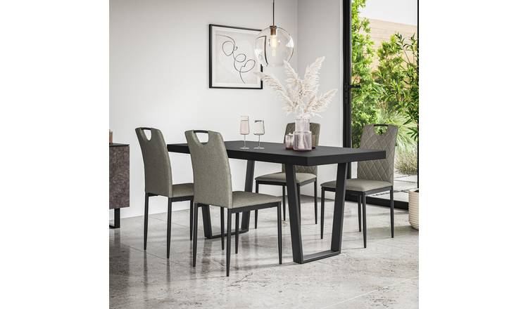 Furniture Online Aria Monza Black Top Dining Table & 4 Grey Chairs