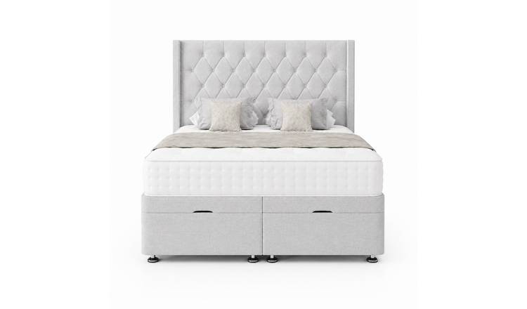 Comfy Deluxe Zoro 4ft6 Double Plush Velvet End Lift Ottoman Bed Set - Silver