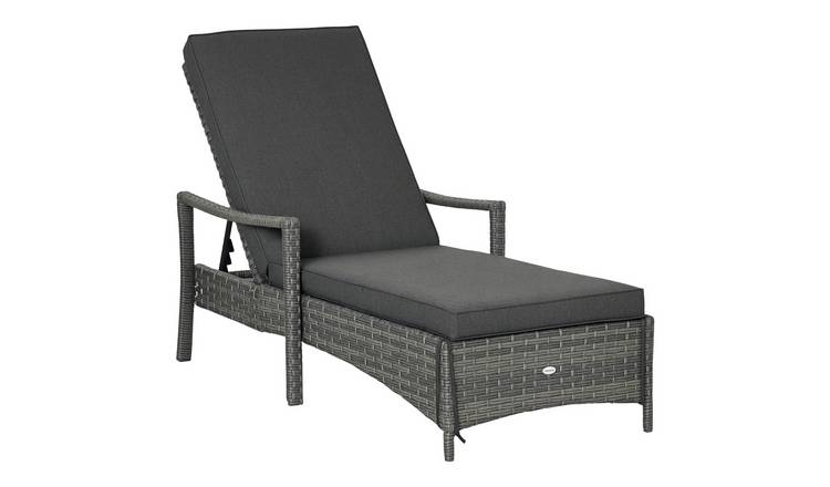 Outsunny Rattan Adjustable Reclining Garden Sun Lounger - Grey