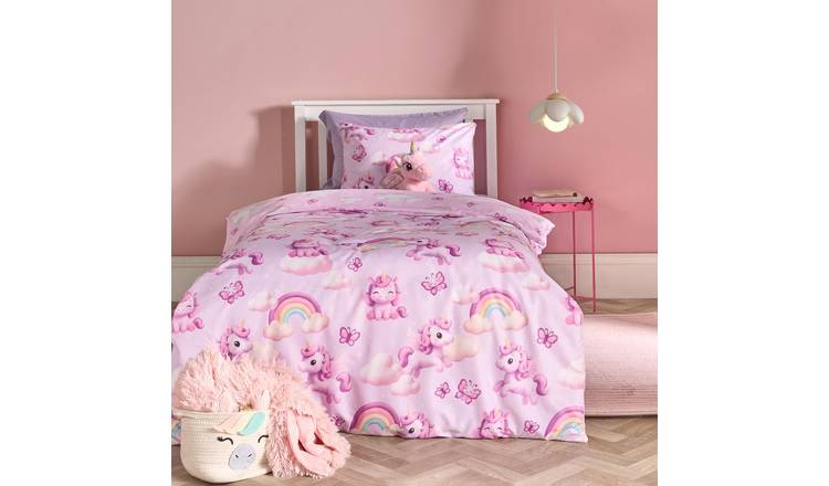OHS Kids Unicorn Microfibre Bedding Set Duvet Cover Set Lilac - Junior