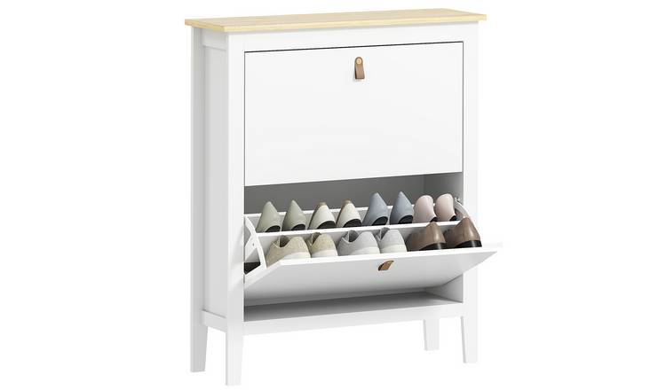 HOMCOM 2 Drawer Narrow Shoe Storage Cabinet with Adjustable Shelves - White