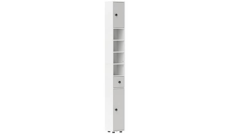 kleankin 2 Door Tall Bathroom Cabinet with 4 Open Shelves - Light Grey