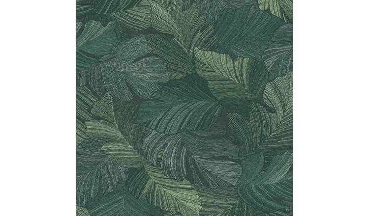 Grandeco Charming Scattered Leaves Textured Wallpaper - Green