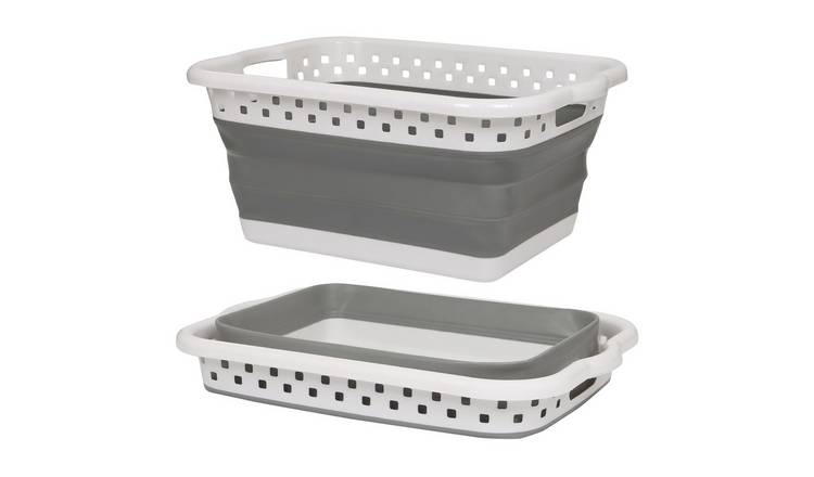 Harbour Housewares Collapsible Laundry Basket - 42L - White/Grey