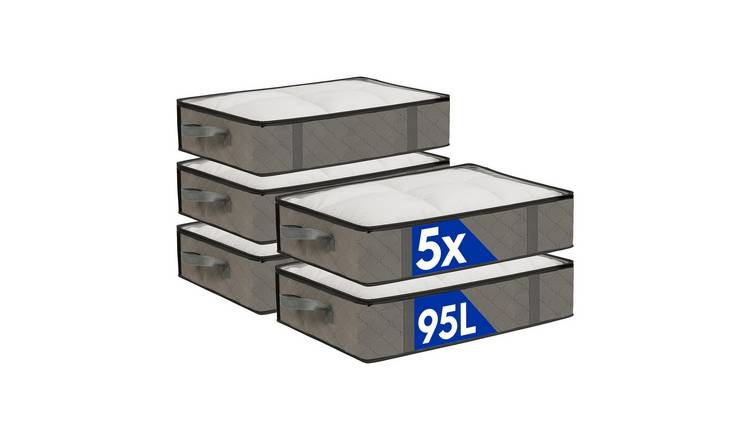 Harbour Housewares Under Bed Storage Bags with Lid - 95 Litre - Grey - Pack of 5