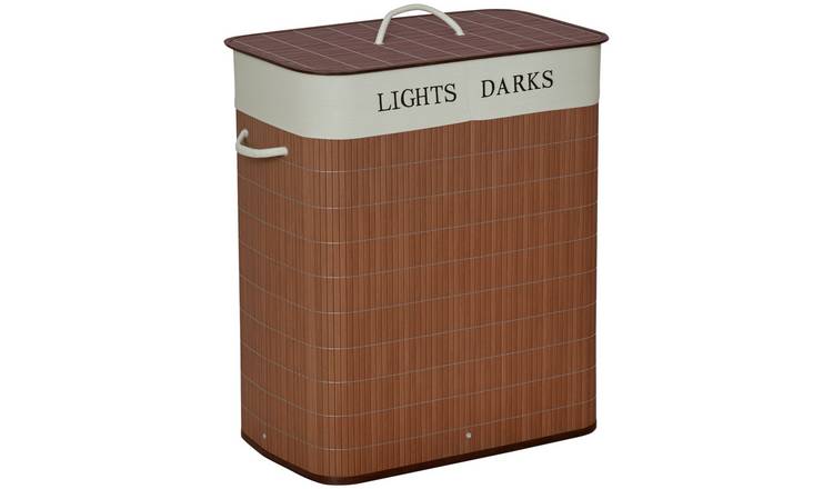 HOMCOM Foldable Laundry Hamper with Lid String Handles - Brown