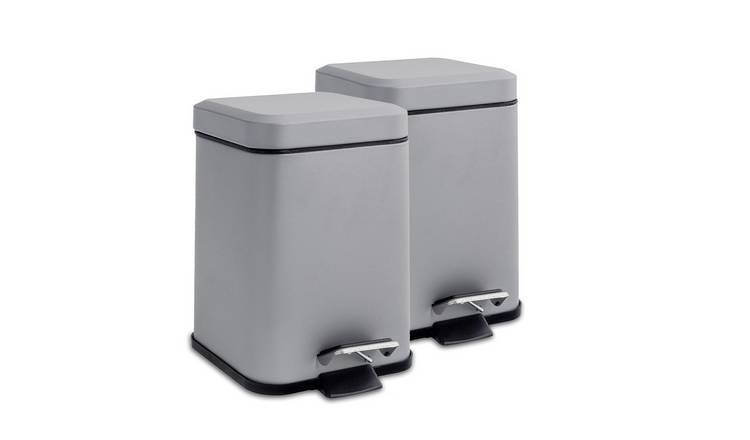 Harbour Housewares Square Bathroom Pedal Bins - 3 Litre - Matt Grey - Pack of 2