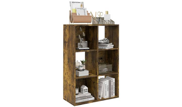 HOMCOM 3 Tier 6 Cubes  Freestanding Storage Bookcase - Rustic Brown