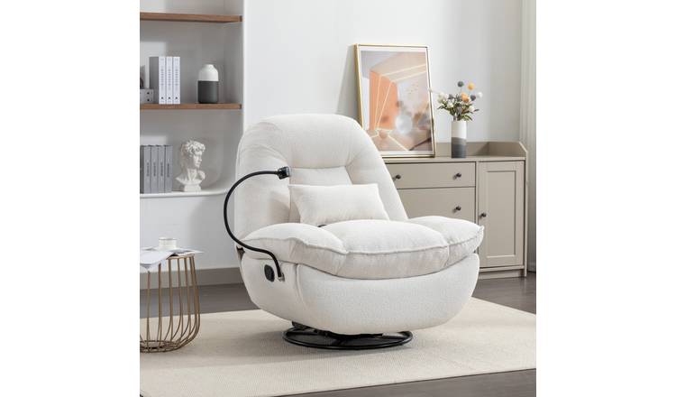 Artemis Home Fallon Boucle Fabric Swivel Recliner Chair Phone Holder - Cream