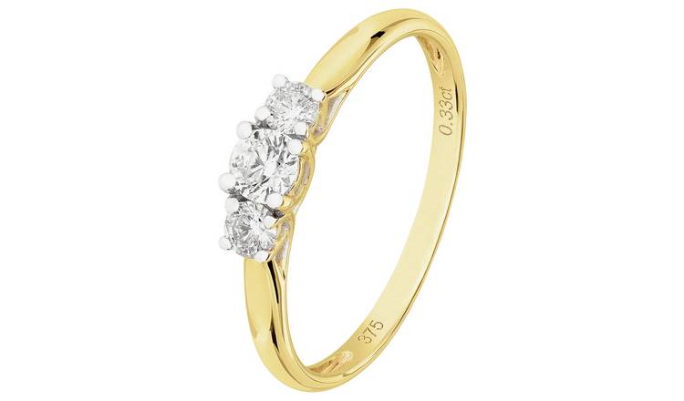 Revere 9ct Gold 0.33ct Diamond Trilogy Engagement Ring - T