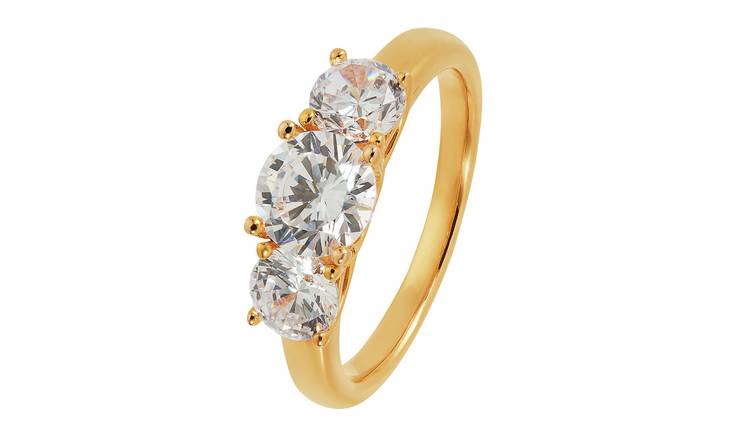 Revere 9ct Gold Plated Round Cubic Zirconia 3 Stone Ring - K