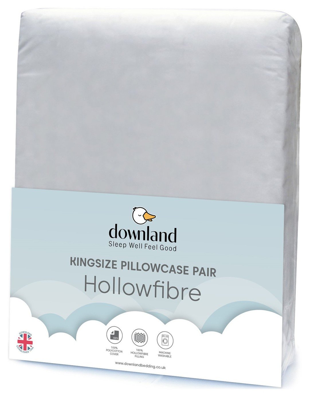 Downland Standard Plain Kingsize Pillowcase - 2 Pack