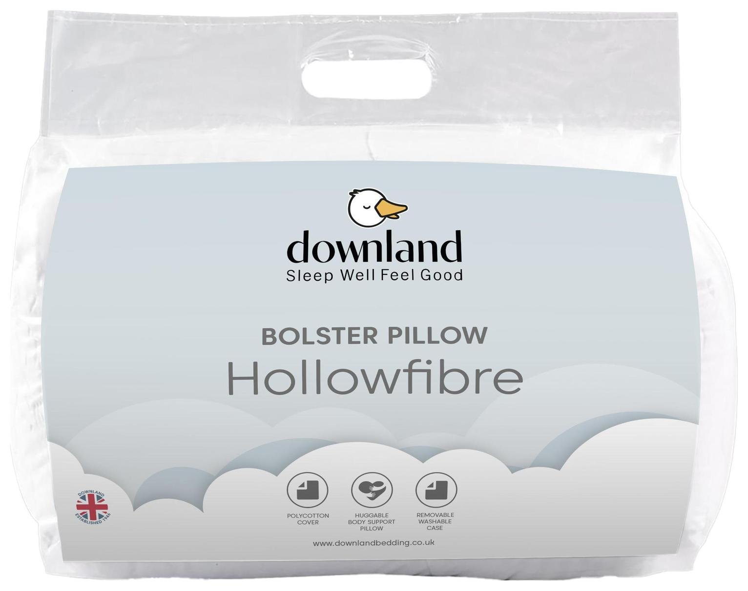 Downland 4ft6 Bolster Medium Firm Pillow & Free Pillowcase