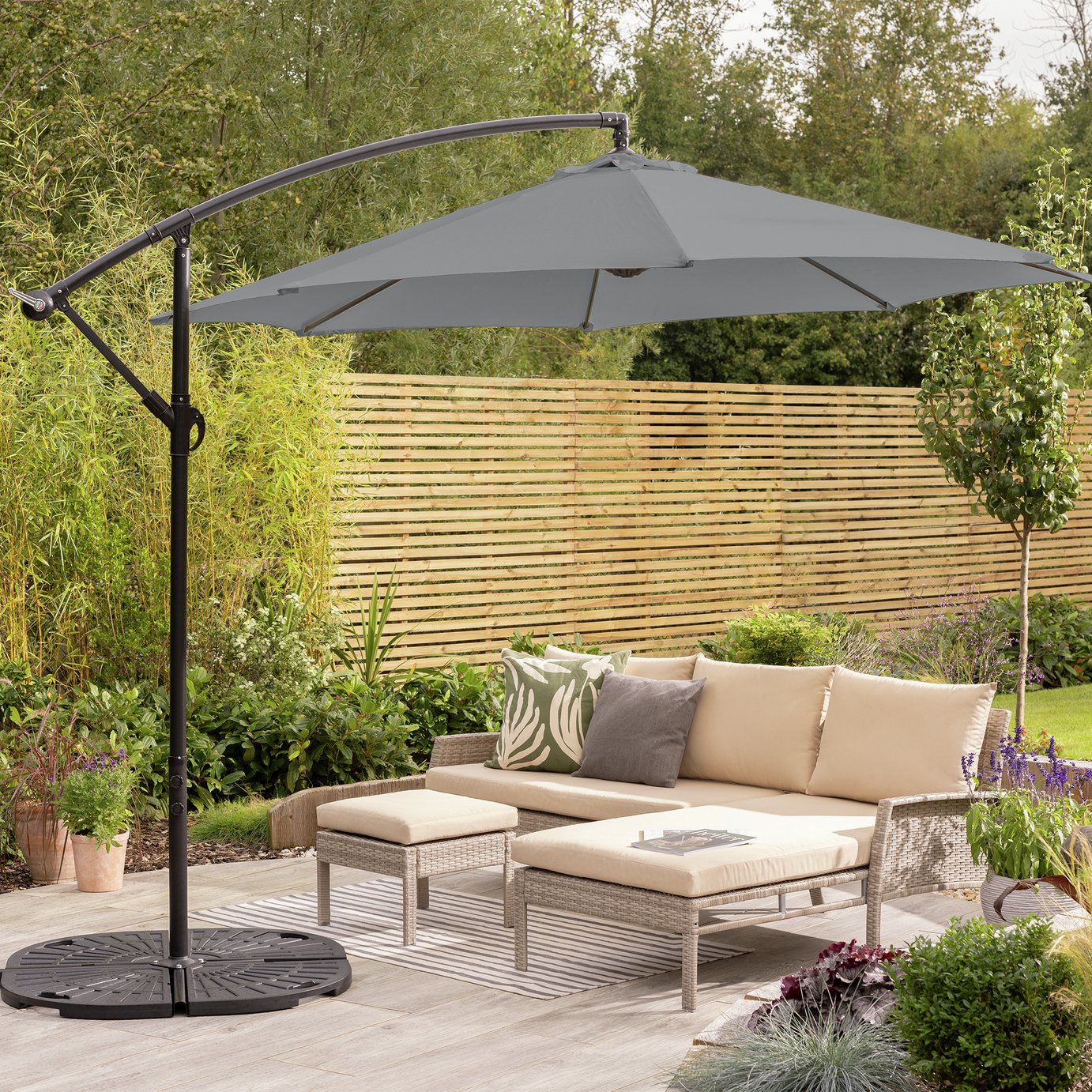 Argos Home 3m Overhanging Garden Parasol -  Grey