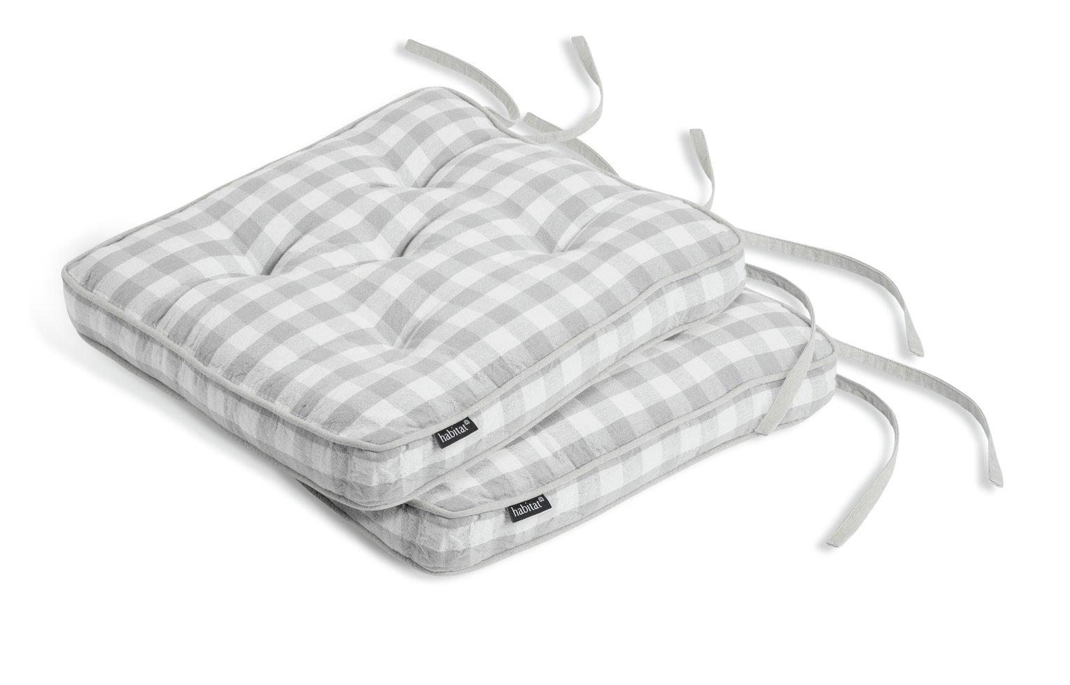 Habitat Grey Gingham Pack of 2 Seat Cushion - Grey