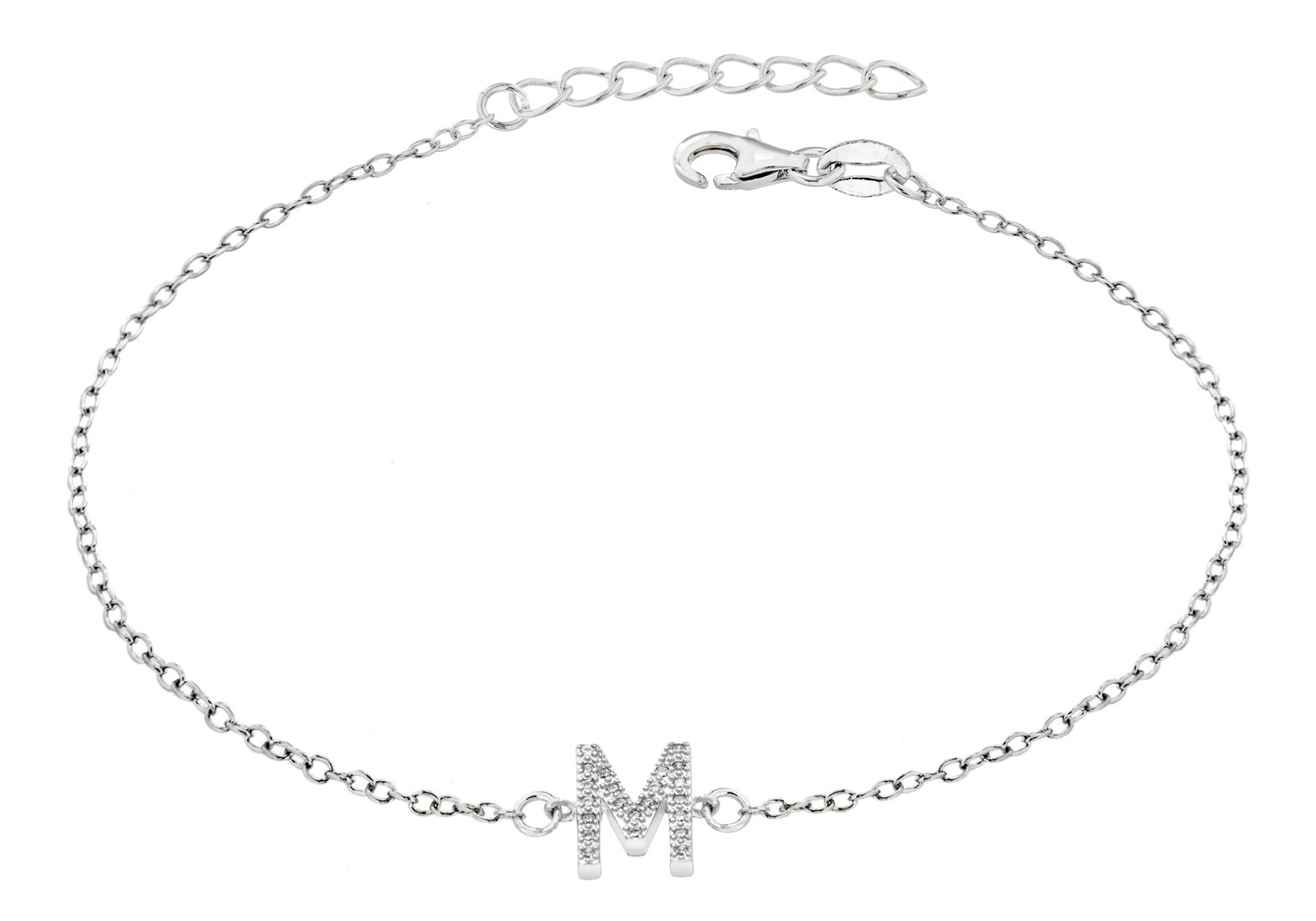 Sterling Silver Cubic Zirconia Initial Bracelet - M