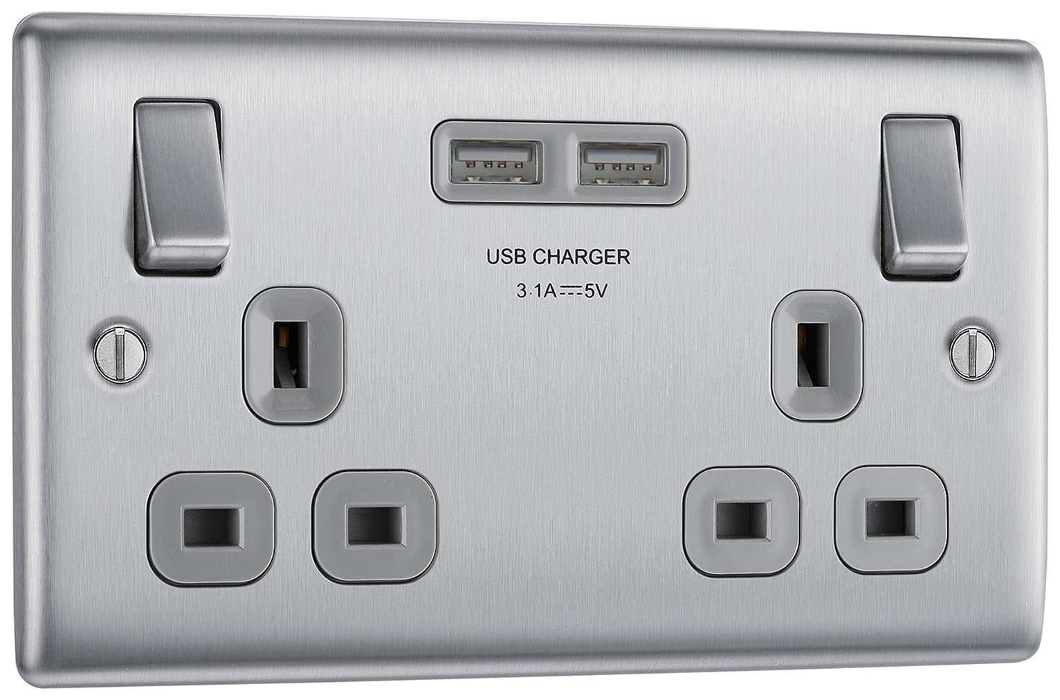 BG 2 Gang Sockets with 2 X USB 3.1 Sockets - Stainless Steel
