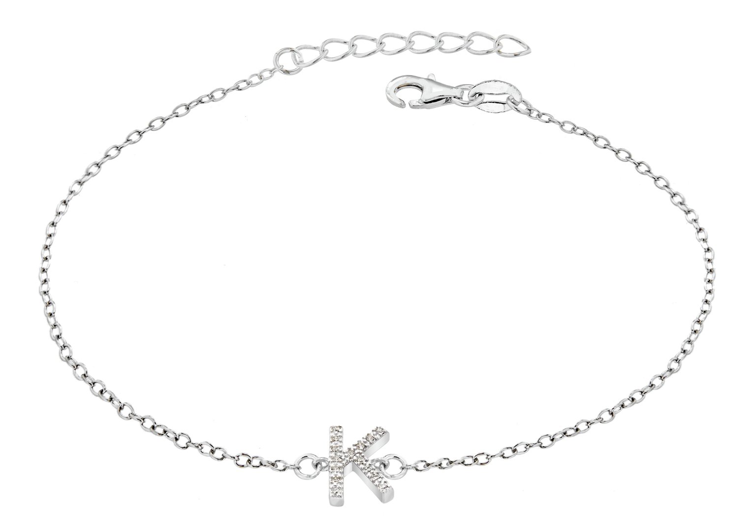 Sterling Silver Cubic Zirconia Initial Bracelet - K