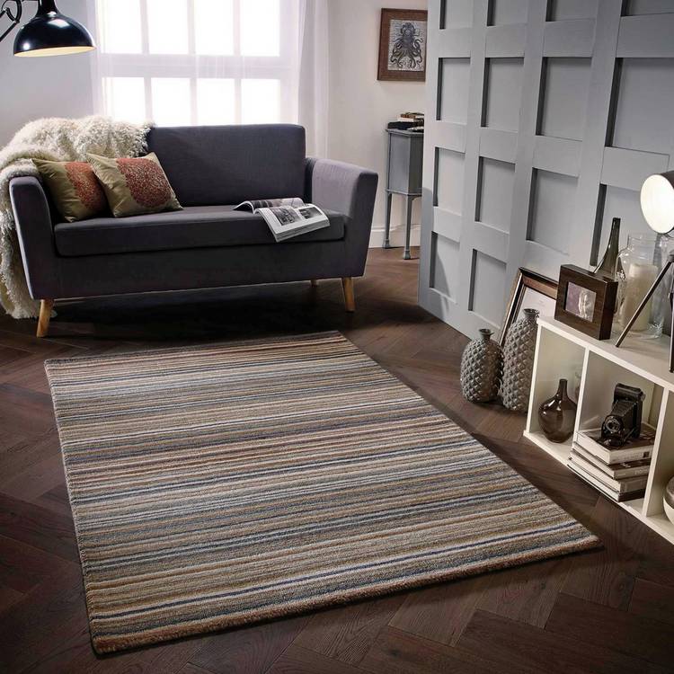 Homemaker Skinny Stripe Natural Wool Cut Pile Rug- 230x160cm 0