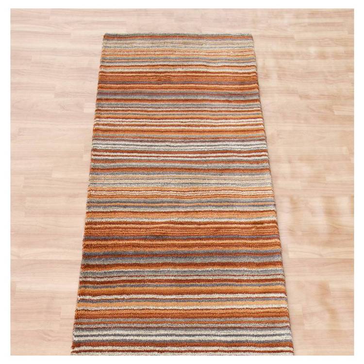 Homemaker Skinny Striped Terracotta Cut Pile Runner-230x60cm 0