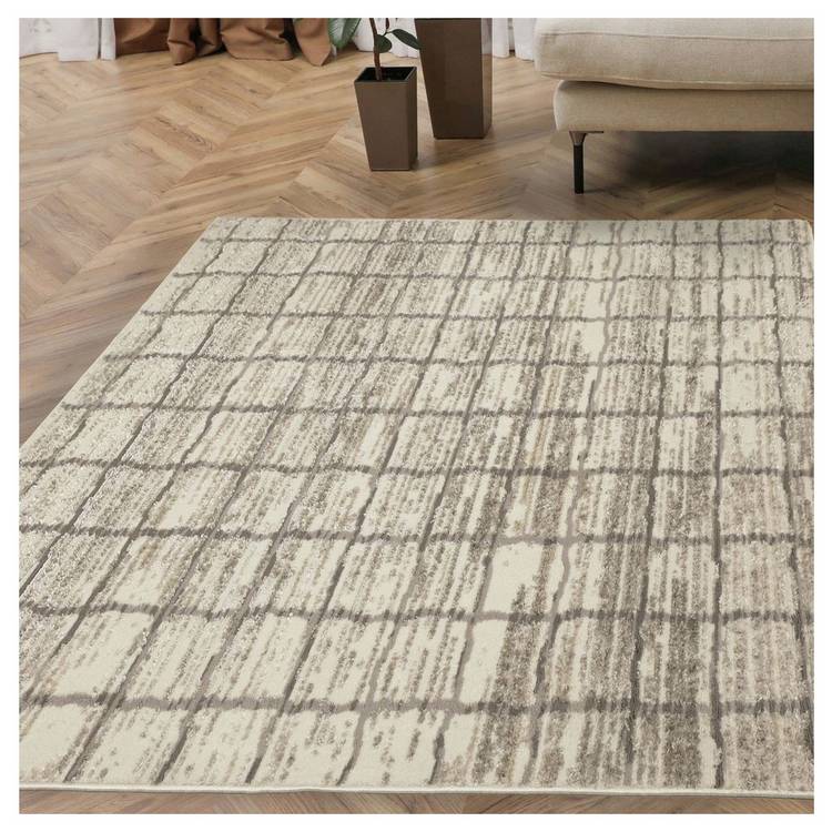 Homemaker Cadiz Check Natural Cut Pile Rug - 170x120cm 0