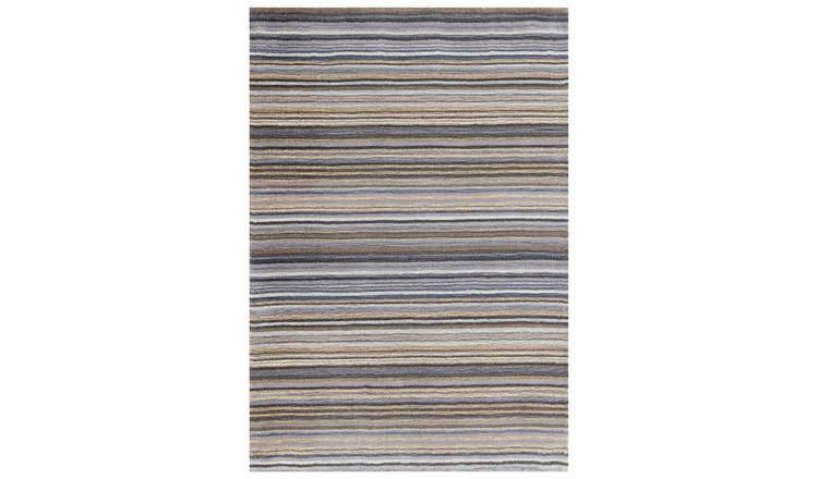 Homemaker Skinny Stripe Grey Wool Cut Pile Rug - 170x120cm