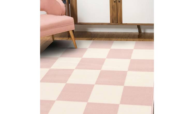 Homemaker Maestro Checkerboard Pink Cut Pile Rug - 150x80cm