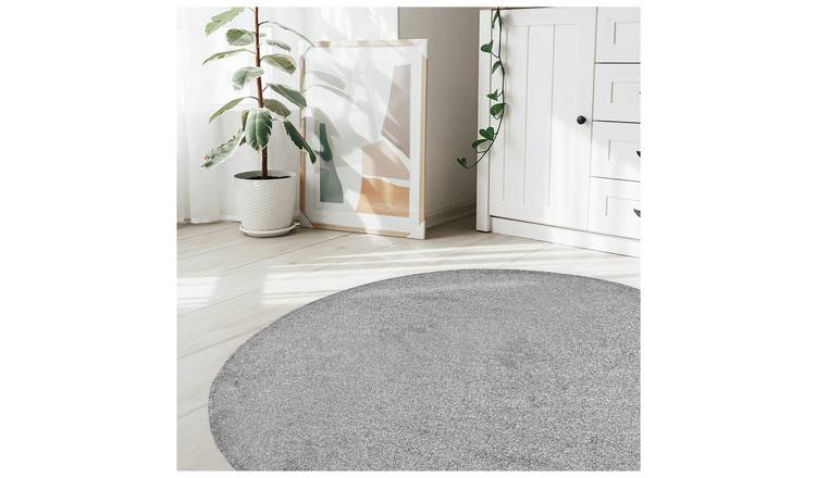 Relay Plain Round Grey Short Pile Rug - 133cm