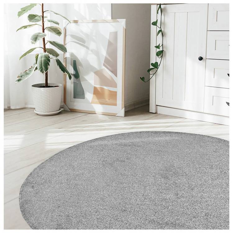 Relay Plain Round Grey Short Pile Rug - 133cm 0