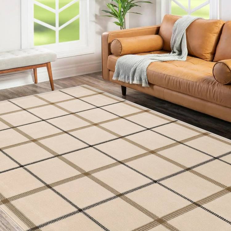 Homemaker Maestro Check Natural Cut Pile Rug - 160x120cm 0