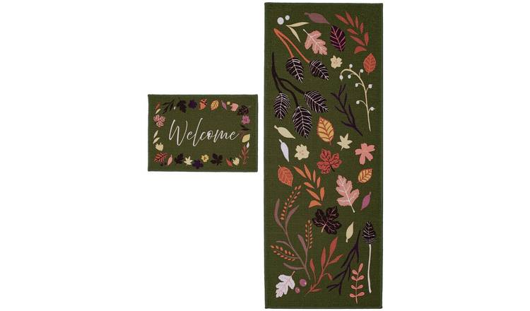 Homemaker Welcome Leaves Mat & Runner Set - Green