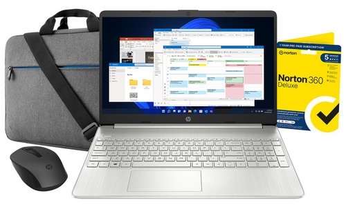 HP 15s 15.6in i3 4GB 128GB Laptop Bundle + Norton - Silver