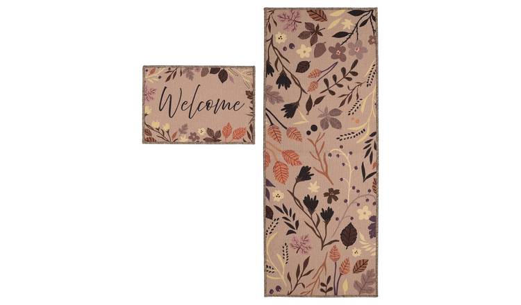 Homemaker Welcome Leaves Mat & Runner Set - Natural