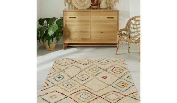 Homemaker Noble Diamond Natural Shaggy Rug - 170x120cm