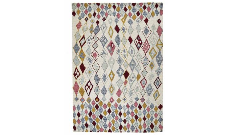 Homemaker Geometric Natural Wool Flatweave Rug - 170x120cm